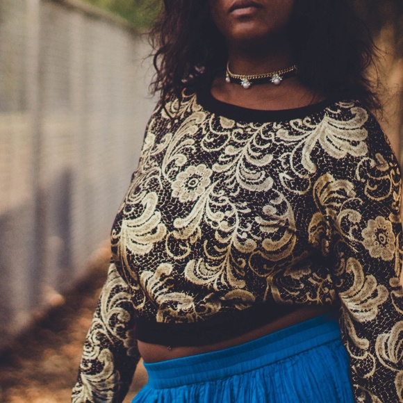 Tops - black and gold crop top